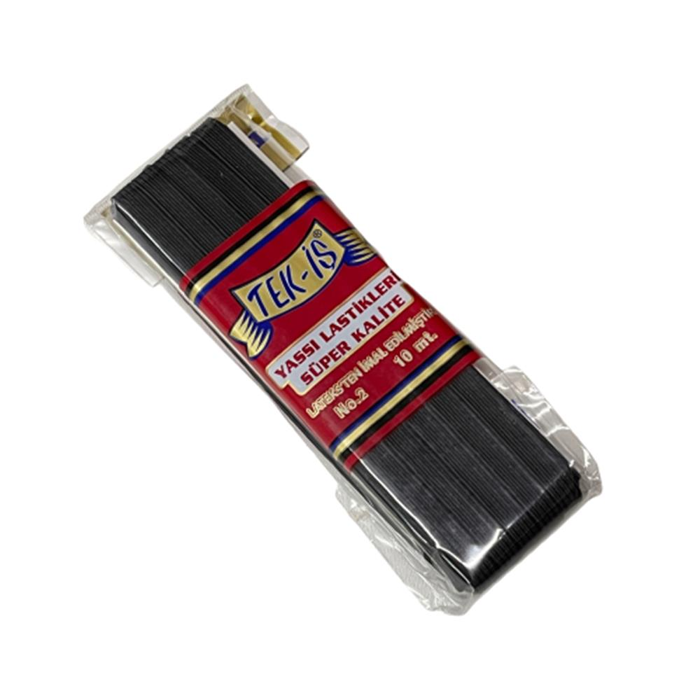 Lastik Tek-İş Sert Yumuşak Çamaşır Don Etek Bel Paça Bebe Lastiği Yassı Sert 9mm No:2 SİYAH 10m