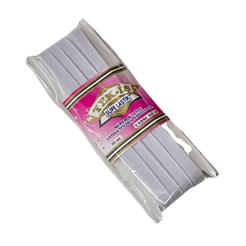 Lastik Tek-İş Sert Yumuşak Çamaşır Don Etek Bel Paça Bebe Lastiği Yassı Yumuşak 1,1cm No:2 BEYAZ 10m