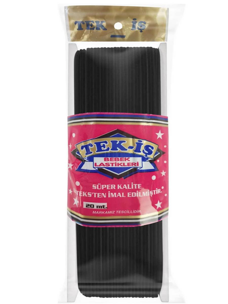 Lastik Tek-İş Sert Yumuşak Çamaşır Don Etek Bel Paça Bebe Lastiği Bebe Lastiği SİYAH 20m