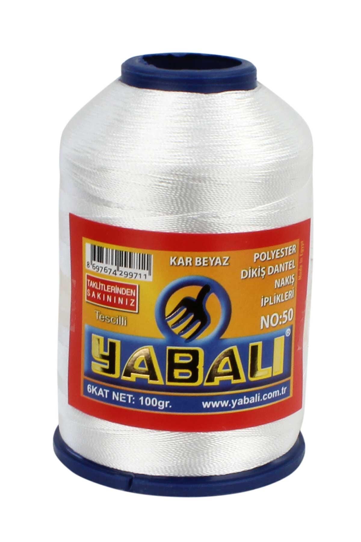 Yabalı Polyester Dikiş Dantel Nakış İplikleri 100 gr Kar Beyaz No 50 100 gr