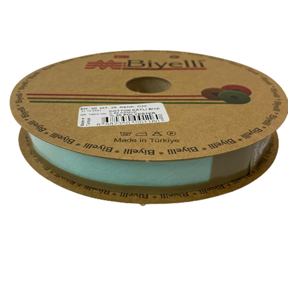 Biyelli Cotton Koton Katlı Biye 2 cm D20 Turkuaz