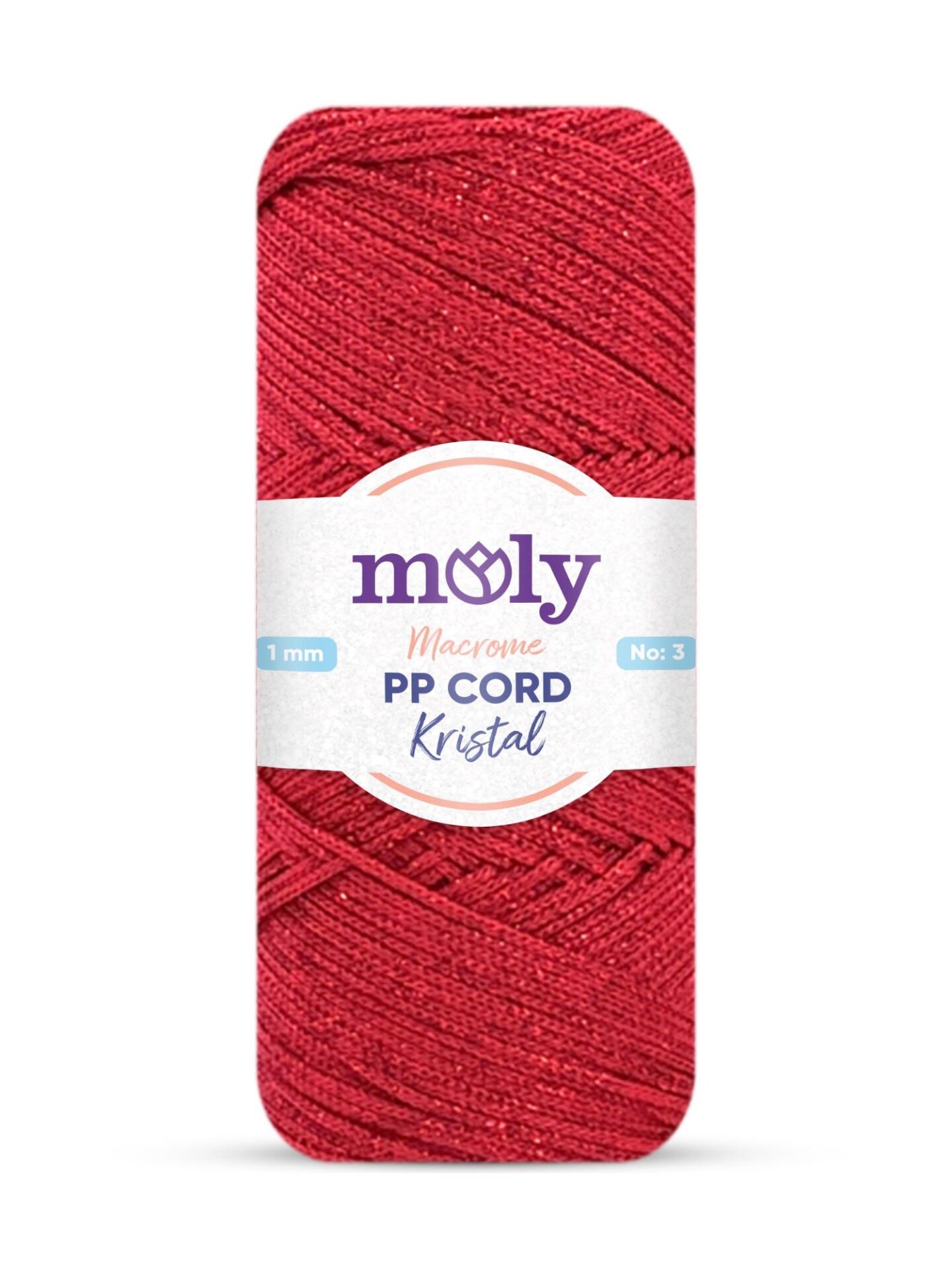 Moly PP Cord Kristal Simli Polyester Makrome  El Örgü İpi 200 gr 105 Kırmızı