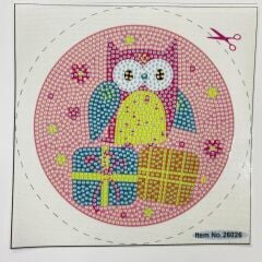 5D Yapışan Boncuk Goblen Mozaik Tablo Pano 16*16 cm Baykuş ve Hediyeler