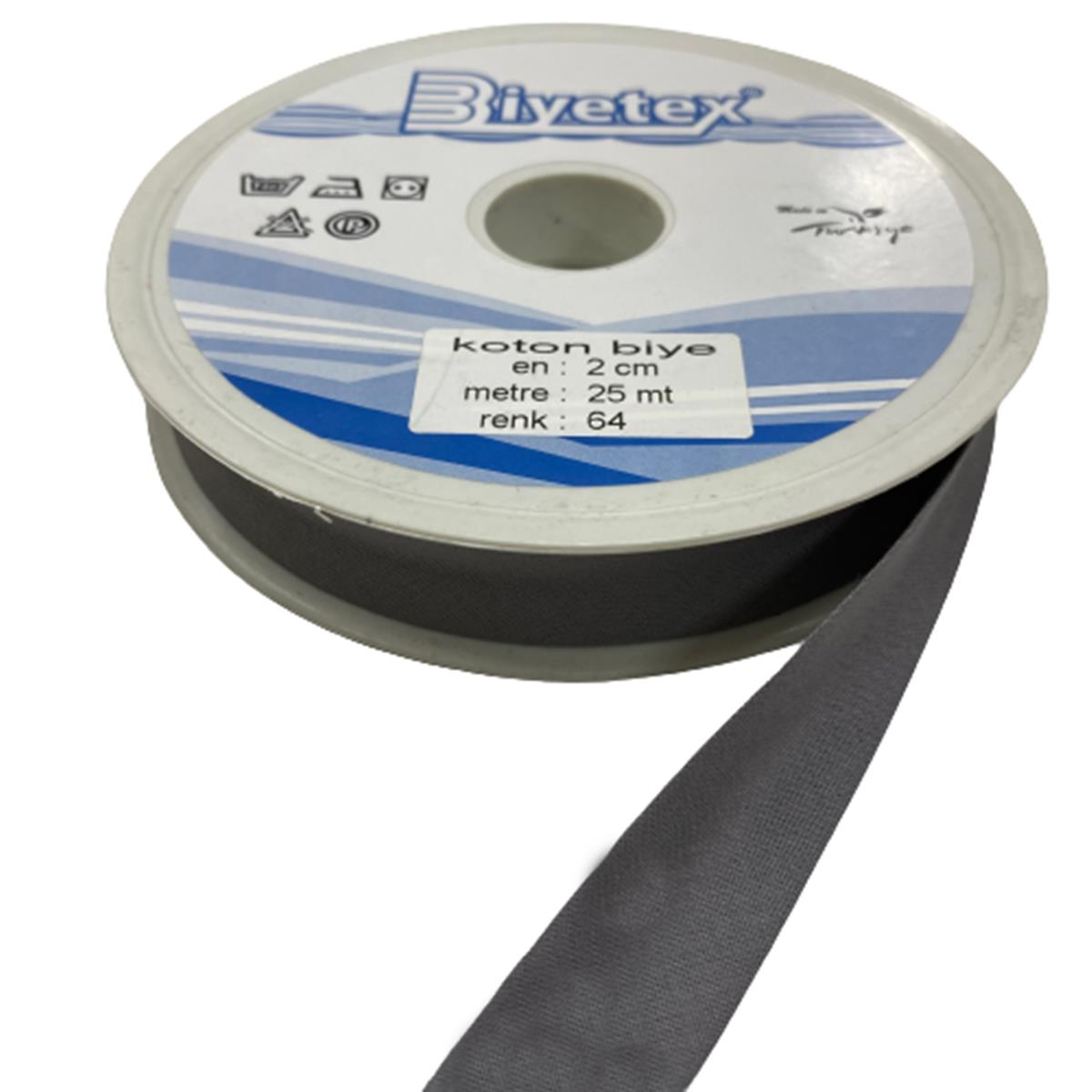 Biyetex Koton Cotton Biye 2 cm 64 Gri