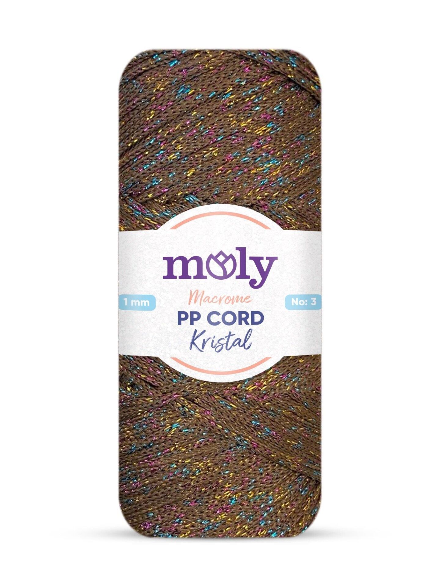 Moly PP Cord Kristal Simli Polyester Makrome  El Örgü İpi 200 gr 1205 Kahverengi Melanj