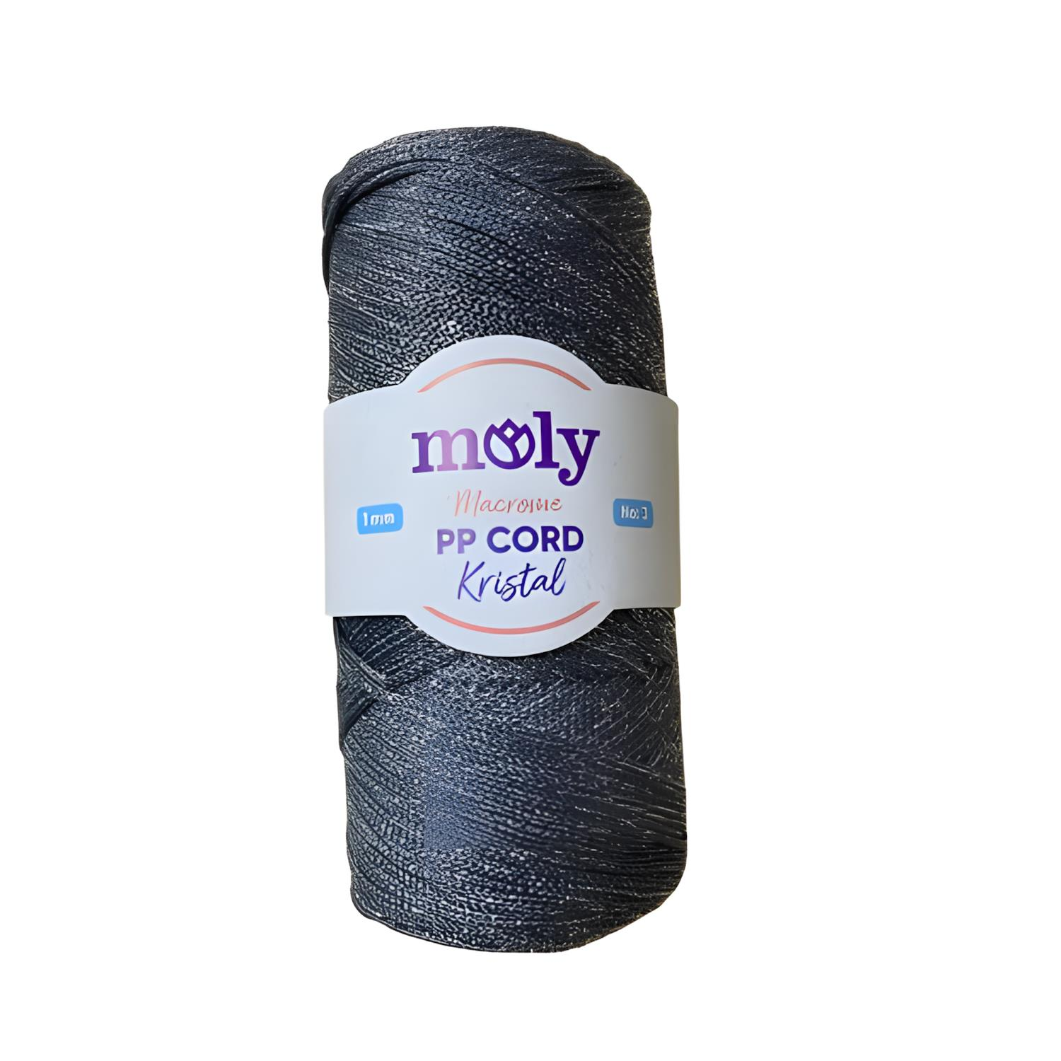 Moly PP Cord Kristal Simli Polyester Makrome  El Örgü İpi 200 gr 14 Koyu Gri