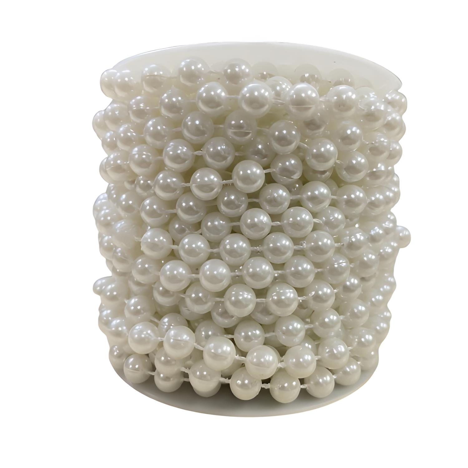 Sıralı Yuvarlak Deliksiz Plastik İnci 8 mm 9 metre 01 Beyaz