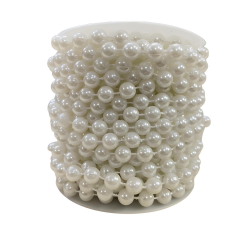 Sıralı Yuvarlak Deliksiz Plastik İnci 8 mm 9 metre 01 Beyaz