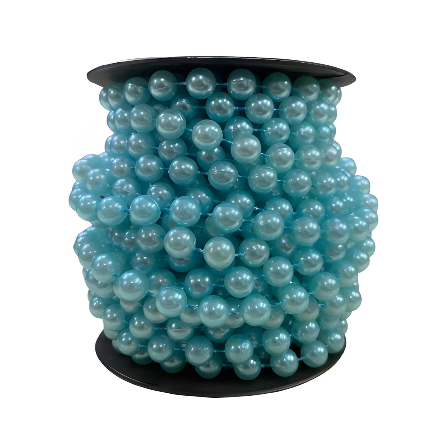 Sıralı Yuvarlak Deliksiz Plastik İnci 8 mm 9 metre 07 Bebe Mavi