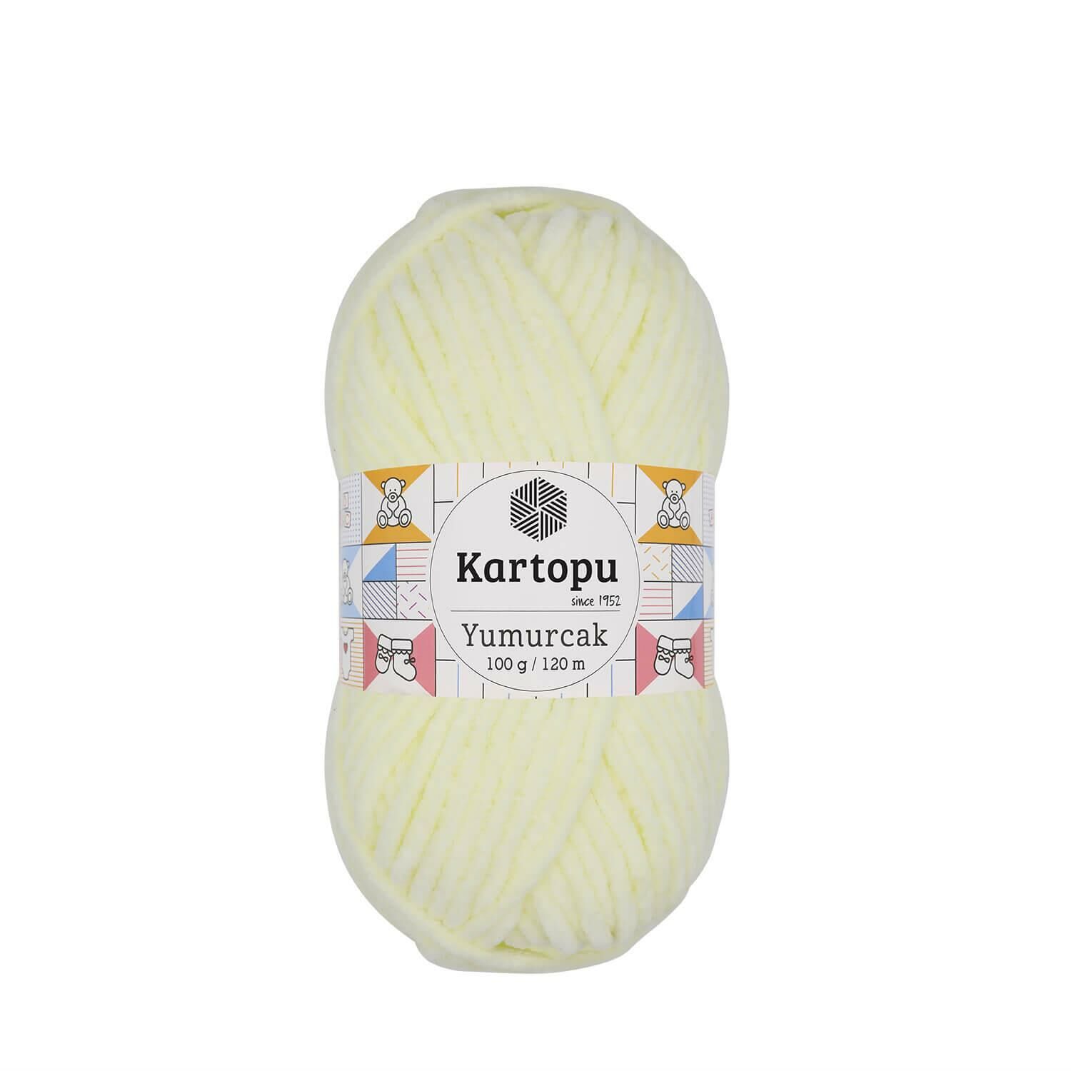 Kartopu Yumurcak Kadife El Örgü İpi 100 Gr K335 Limoni Krem