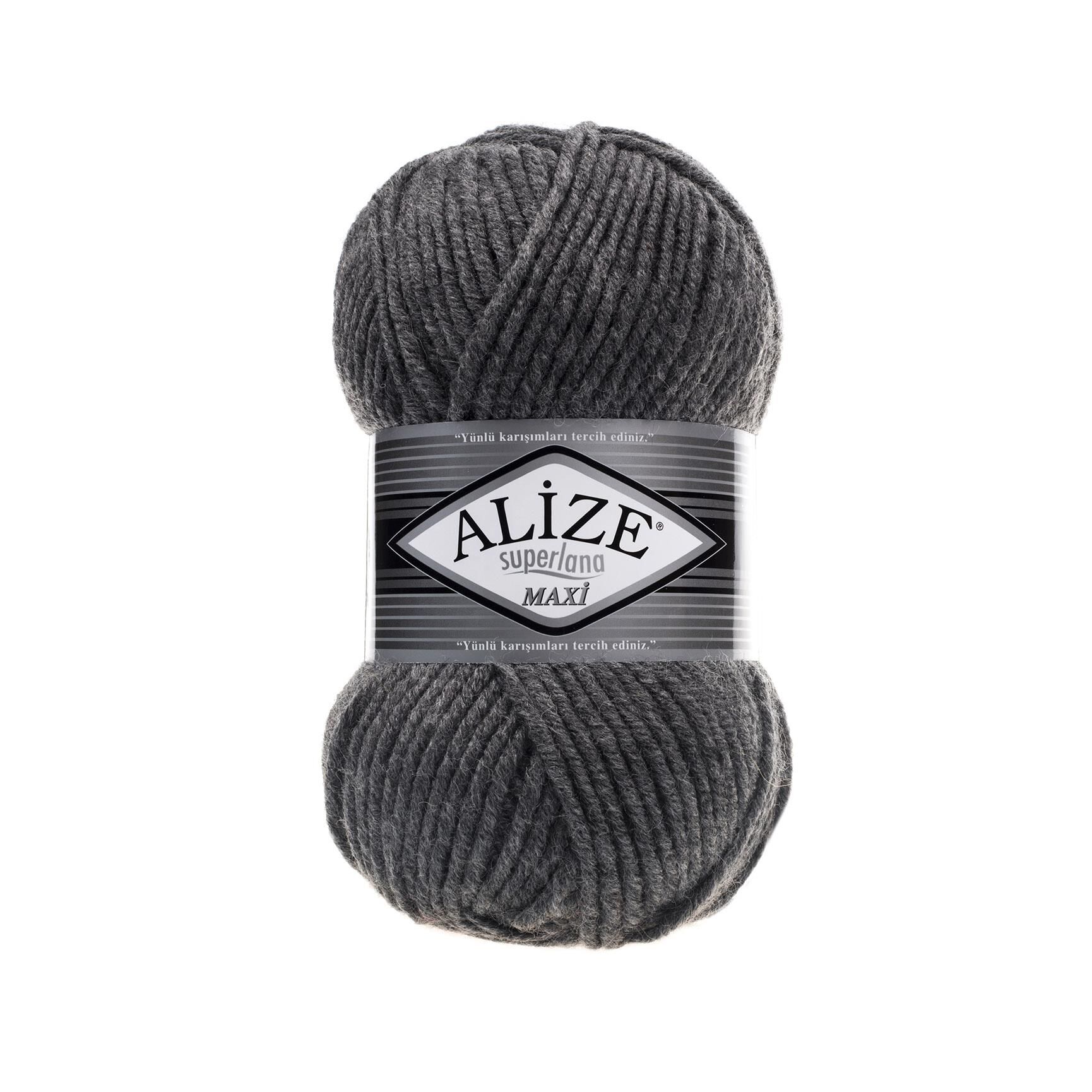 Alize Superlana Maxi El Örgü İpliği 100 gr 182 Orta Gri Melanj
