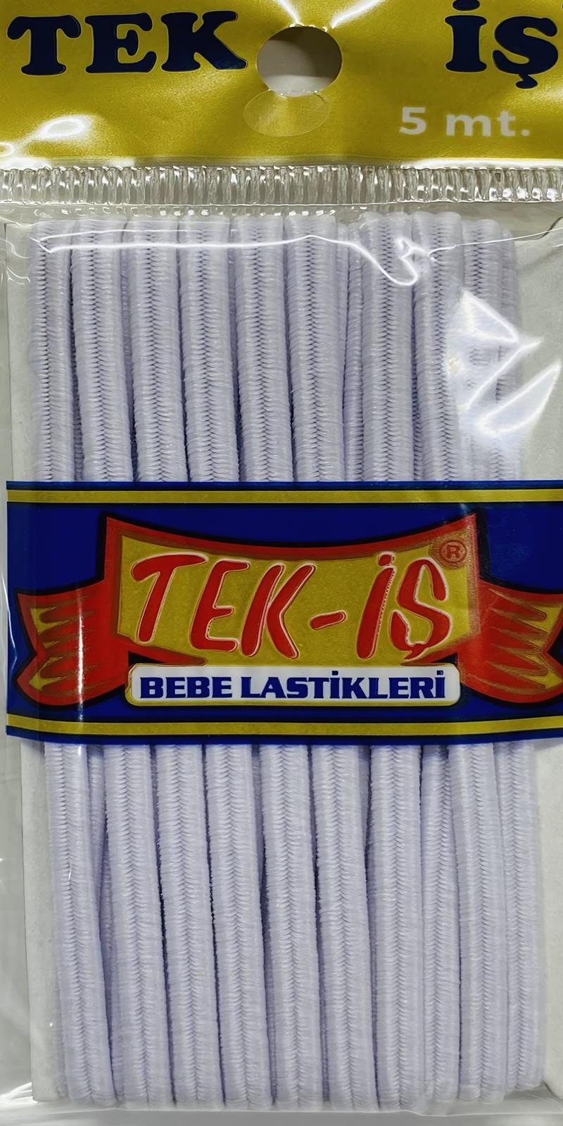 Tek-İş  Yassı Yuvarlak Paça Bebe Lastiği 5 Metre Bebe Lastik Beyaz