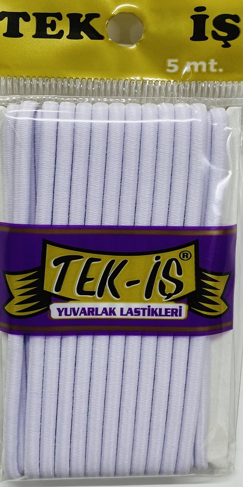 Tek-İş  Yassı Yuvarlak Paça Bebe Lastiği 5 Metre Yuvarlak Lastik Beyaz