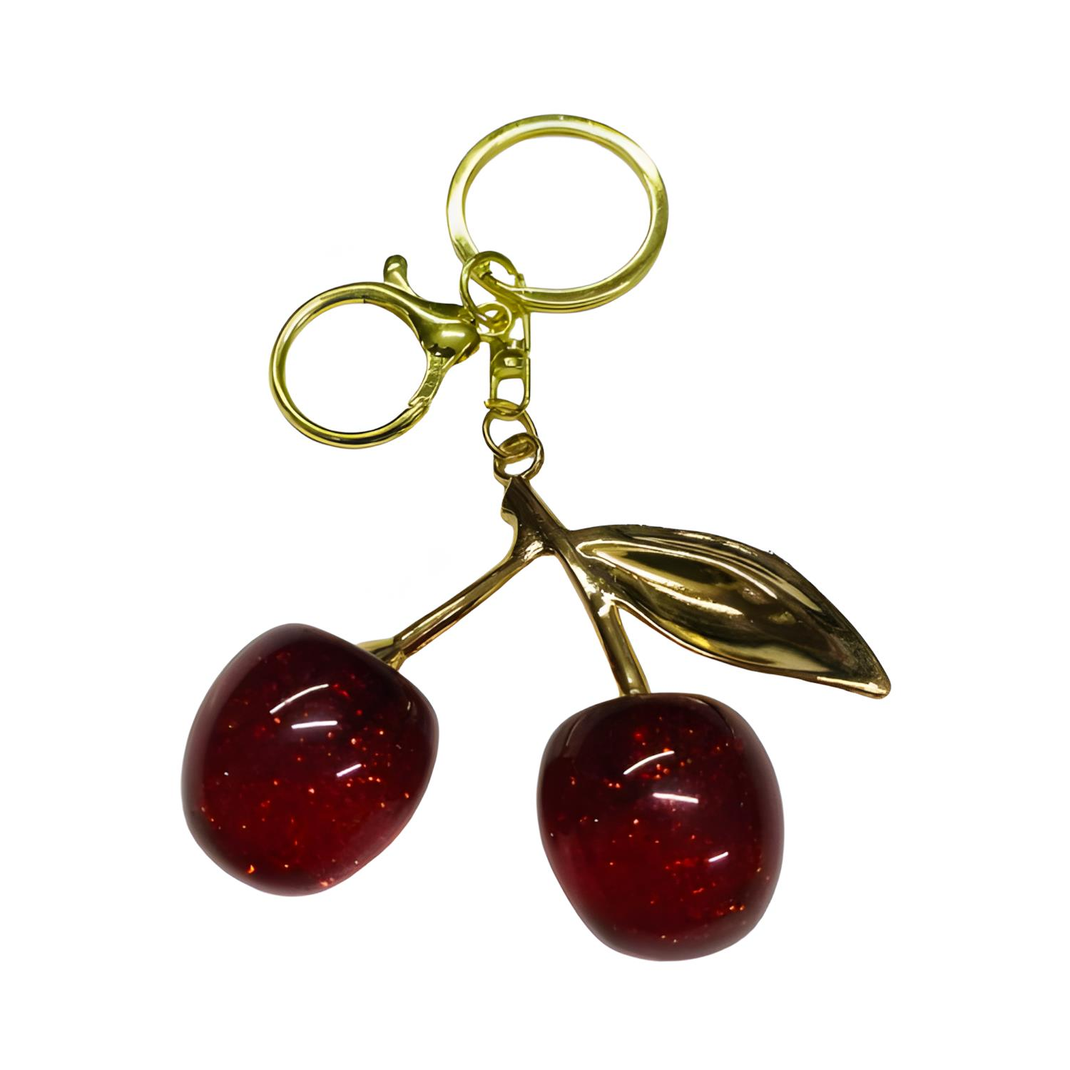 Elegant Kiraz Gold Charm Anahtarlık Çanta Aksesuarı Kırmızı