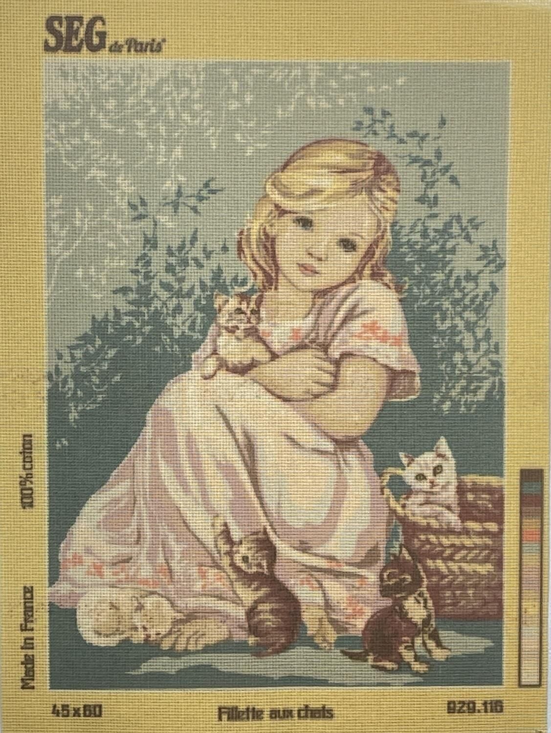 Seg Baskılı Goblen 929 116 Fillette Aux Chats 45x60cm Tablo Pano