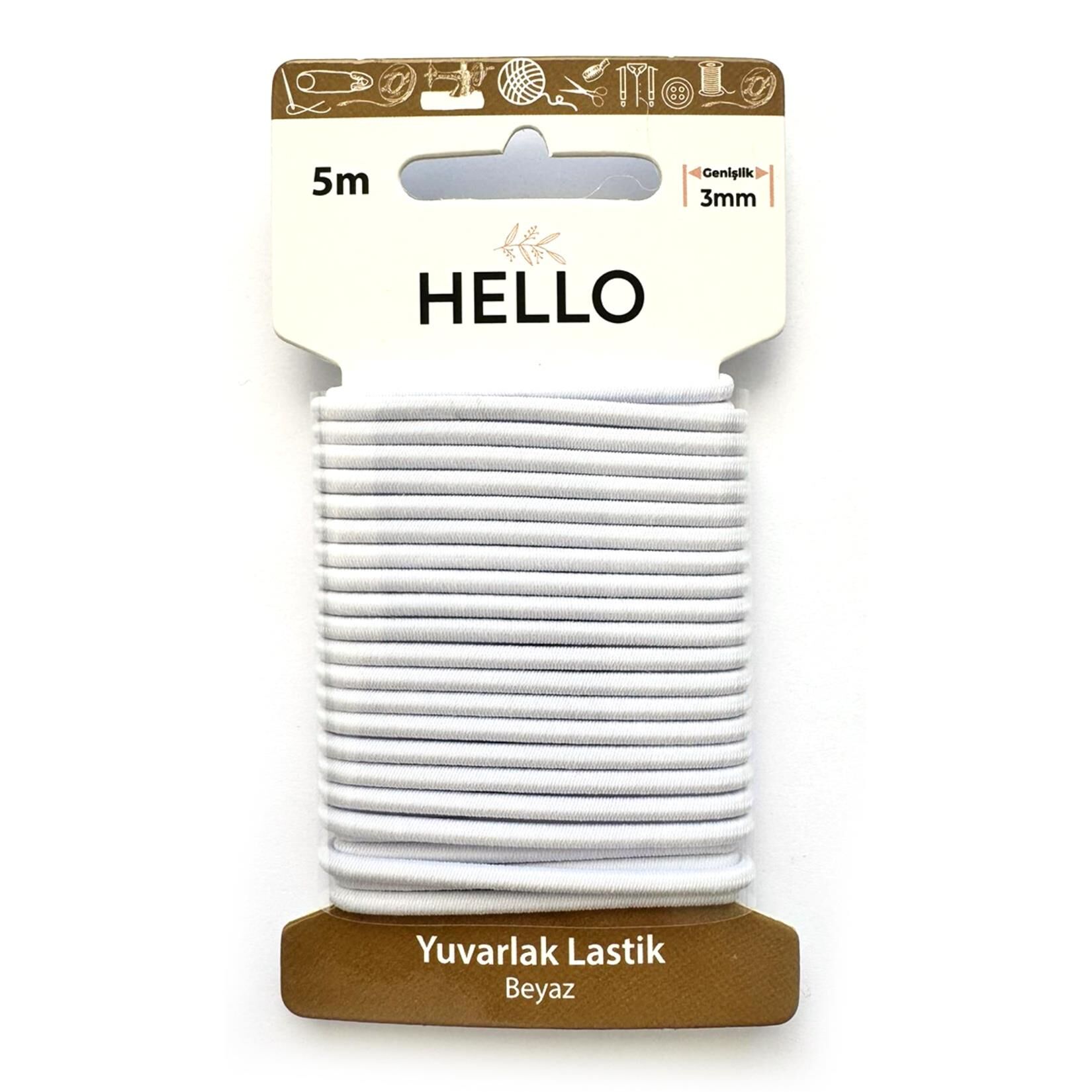 Hello Yuvarlak Lastik 5  Metre Beyaz