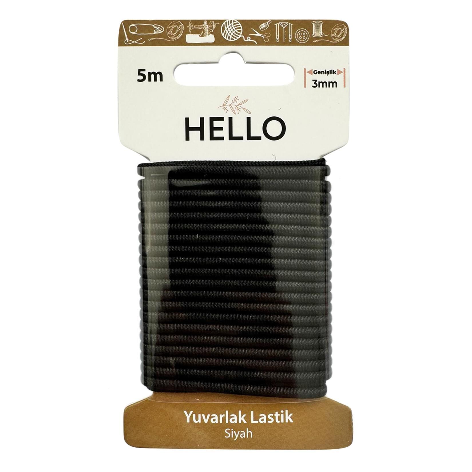 Hello Yuvarlak Lastik 5  Metre Siyah