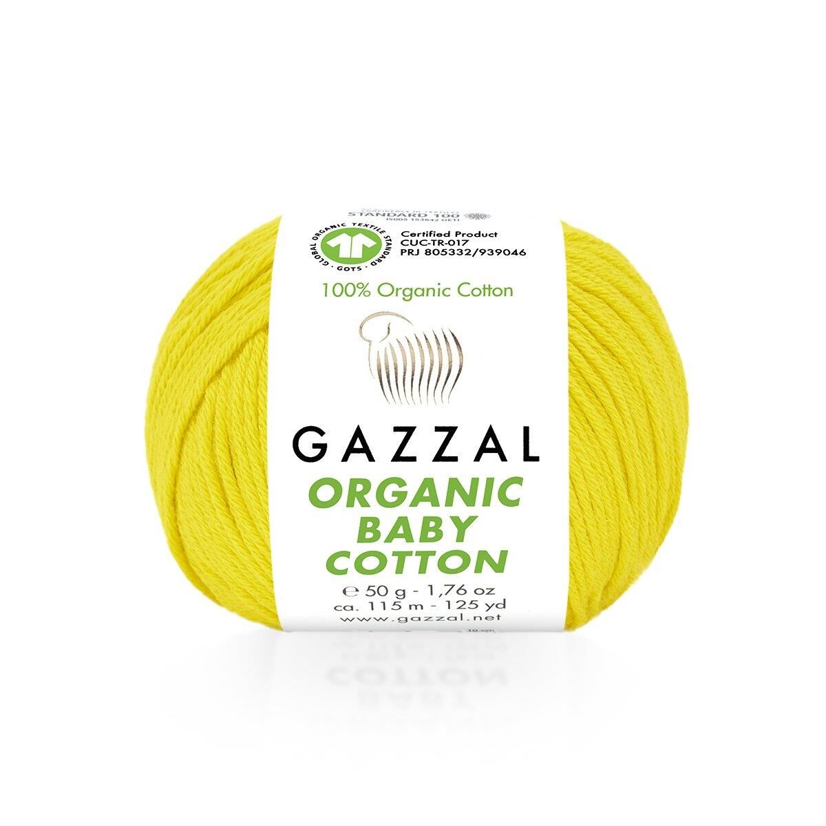 Gazzal Organic Baby Cotton El Örgü İpi 50gr 420 Sarı